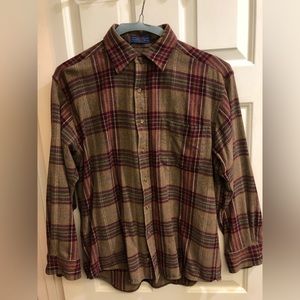 Vintage brown and red plaid wool Pendleton flannel, size M